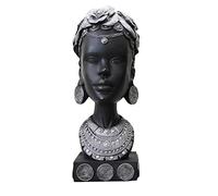 ZGUZMCMK Statua Africana Realizzata in Resina Resistente, Testa Femminile con Busto Raffinato E Scultura Decorativa per Soggiorno, Camera da Letto, Cucina, Bar, d'Argento
