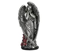 ZGUZMCMK Statua Angelo da Giardino Figura Ornamentale Solare Angioletto in Resina Durevole con Luce Adatta per Giardino Decorazione Esterna Patio, Argento