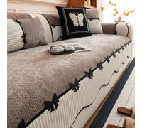 ZGWRYI Rivestimento for Divano In Ciniglia, Copridivano Antiscivolo, Copridivano for Divano a 2 posti, quattro stagioni for divano a forma di U e L(Brown,110x260cm)