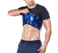 ZGXNYI Uomo Sauna Gilet Sudore Calore Traspirante Compressione Vita Allenatore Maglie Palestra Sauna Tuta Allenamento Dimagrante Body Shaper for Perdere Peso(Blue,S M)