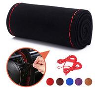 ZH-VBC, coprivolante per auto, in pelle scamosciata, per cucire a mano, universale, 15 pollici, antiscivolo, 37 - 38 cm, con ago e filo