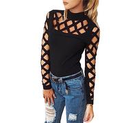 ZH8FCHAN Camicia in Rete Trasparente in Pizzo con Colletto Maglia da Donna A Maniche Lunghe Camicetta Donna Elegante con Scollo Tinta Unita in Chiffon per Adolescenti Ragazze