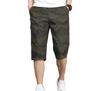 ZH8FCHAN Casual Cargo Pantaloncini Uomo Zip Multi-Tasche Leggero Cotone Elastico Vita Lunga Capri Shorts sotto Il Ginocchio (Green,M)