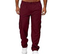 ZH8FCHAN Full Elastic Waist Loose Fit Lightweight Workwear Pull On Cargo Tactical Pantaloni da Uomo con Tasche Multiple (Wine Red,M)