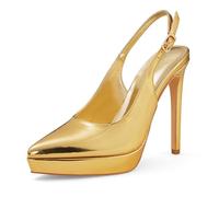 Zhabtuc Décolleté con Plateau 12,5 cm Punta Chiusa con Tacco a Spillo Slingback da Donna Scarpe da Sera per Passi Femminili sicuri, Oro, 40 EU