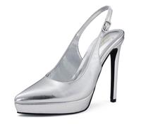 Zhabtuc Décolleté con Plateau 12,5 cm Punta Chiusa con Tacco a Spillo Slingback da Donna Scarpe da Sera per Passi Femminili sicuri, Argento, 40 EU