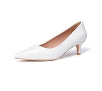 Zhabtuc Donna Elegante Décolleté con Tacco Gattino, Tacco Alto Sexy A Punta Tacchi Bassi Basato Comodo Slip-on Scarpe con Tacco Gattino 5 CM, Vernice Bianca, 36 EU