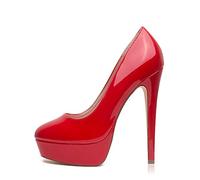 Zhabtuc Scarpe col Tacco Donna Decolletè Plateau Sexy Stiletto Tacchi a Spillo Piattaforma 14CM Punta Tonda Elegante Tacchi Alti in Vernice, Rosso, 40 EU