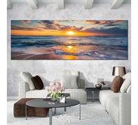 Zhadongli Art Poster Paesaggio Moderno Casa Tramonto Spiaggia Mare Decor Cascata Immagini Stampe su tela Arte della parete per soggiorno Dipinti 50x150 cm (20x59 pollici) Con cornice