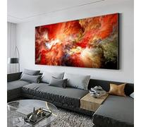 Zhadongli Art Quadro moderno su tela Pittura murale rossa Astratta Nuvola di fuoco Indipendente Immagine da parete per soggiorno Poster e stampe da parete 60x120 cm (24x47 pollici) con cornice