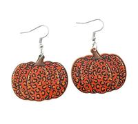 Zhang shine Orecchini pendenti in legno acrilico con stampa leopardata zucca autunno del Ringraziamento fatti a mano leggeri autunno glitter zucca orecchini autunno gioielli per le donne, One Size