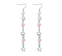 Zhang shine Y2k Star nappa argento ciondola orecchini di goccia per le donne imitazione perla perline Hollow Star fascino estetico grunge matrimonio gioielli da sposa, Perle finte, Nessuna pietra