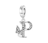 ZHANGAIQINYG Argento CZ Zircone Farfalla AZ 26 Lettera Charms Alfabeto Perline Ciondolo Bracciale adatto Collana Gioielli fai da te(OTC1440-P)