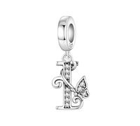 ZHANGAIQINYG Argento CZ Zircone Farfalla AZ 26 Lettera Charms Alfabeto Perline Ciondolo Bracciale adatto Collana Gioielli fai da te(OTC1440-I)