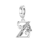 ZHANGAIQINYG Argento CZ Zircone Farfalla AZ 26 Lettera Charms Alfabeto Perline Ciondolo Bracciale adatto Collana Gioielli fai da te(OTC1440-Z)