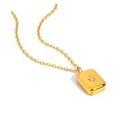 ZHANGAIQINYG Collana con ciondolo briolette e quadrato da donna | Catena in acciaio inossidabile lucido anallergico placcato oro 18 carati(Square)