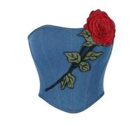 ZHANGAIQINYG Nuovo Blu Denim Rosa Fiore Busto Profondo da Donna Che abbraccia Corsetto Modellante for la Vita e Il Corpo Che Modella l'abbraccio della Figura in Stile Corte(S)