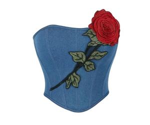 ZHANGAIQINYG Nuovo Blu Denim Rosa Fiore Busto Profondo da Donna Che abbraccia Corsetto Modellante for la Vita e Il Corpo Che Modella l'abbraccio della Figura in Stile Corte(1XL)