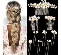 Zhangfang 9 pettini dorati da sposa, fermagli per capelli in perle e accessori per capelli vintage, adatti per damigelle, spose e damigelle.