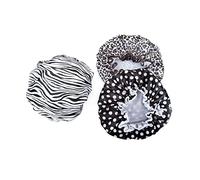 Zhangfang Cuffia da doccia, confezione da 3 cuffie da bagno impermeabili e riutilizzabili per capelli da donna, a doppio strato, elastiche, protezione per capelli