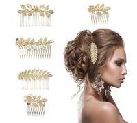 Zhangfang Ensemble de 5 peignes latéraux pour femmes avec motif feuille et accessoires pour cheveux dorés Peignes décoratifs en strass avec peignes coulissants métalliques French Twist