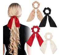 Zhangfang Set di 3 nastri per capelli in raso con fiocco, fasce per capelli in stile tail, elastici per coda di cavallo