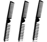 Zhangfang Set di 3 spazzole per capelli pieghevoli, portatili, con pettine antistatico e doppia testa, unisex, colore nero