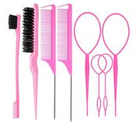 Zhangfang Set di 8 spazzole per capelli, composto da 4 strumenti Topsy Tail e 1 pettine per setole di cinghiale