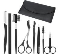 Zhangfang Set professionale per rifinitura delle sopracciglia, 8 pezzi, con custodia in pelle
