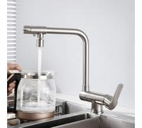 ZHANGGL 3 Way Kitchen Faucets Folding Inside Window Brushed Kitchen Sink Mixer Faucet 3 Way Brass 360° Swivel Sink Faucet-Brushed Beauty Comes