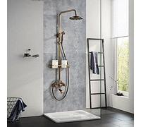 ZHANGGL 8Inch WallMountedShower Head with Portable Mixer Antique Brass Hot & Cold Water Faucet for Bathtub Luxurious Bathroom Experience