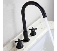 ZHANGGL Black Bathroom Sink Faucet 3 HoleBrass Mixer Tap with Hot & Cold Dual Cross HandlesStylish ThreeHole Basin Tap for Modern Bathrooms