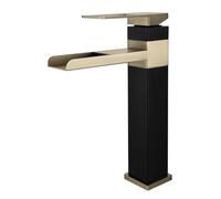 ZHANGGL Black & Brushed Gold Bathroom Basin Mixer Tap Tall Stainless Steel Single Lever Waterfall Faucet for Bathroom Sink Modern Luxury Design Easy Control Durable & Stylish