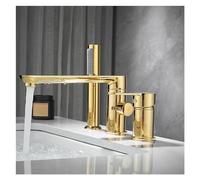 ZHANGGL Brushed Gold Bathroom Widespread Basin Faucets Solid Brass Sink Mixer Hot & Cold Lavatory Crane Vessel 3 Holes with Spray Black,Easy Install