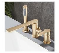 ZHANGGL Brushed Gold Bathroom Widespread Basin Faucets Solid Brass Sink Mixer Hot & Cold Lavatory Crane Vessel 3 Holes with Spray Black,Easy Install