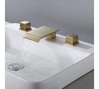ZHANGGL Brushed Gold Square Double Handle Waterfall Taps for Bathroom Sink Flat Mouth 3 Hole Basin Faucets Stylish & Modern Design for Better Life