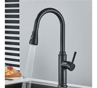 ZHANGGL Brushed Nickel Pull out Kitchen Faucet 360° Swivel Spout Hot & Cold Mixer Tap Deck Mounted Single Hole Sink Tap for Modern Kitchens Black Finish