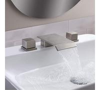 ZHANGGL Brushed Square Waterfall Taps for Bathroom Sink Double Handle Flat Mouth Basin Faucet 3 Hole Installation for Modern Style And Better Life