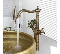 ZHANGGL Kitchen Faucet,Kitchen Faucets Antique Brass Solid Brass Deck Mount Double Handle Sink Mixer Tap Countertop Hot Cold Water Mixer Tap
