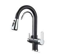 ZHANGGL Matte Black Kitchen Faucet with Pull out Spray 360° Rotating Water Filter Tap 3 Way Sink Mixer Smart Chrome Finish Type A
