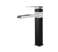 ZHANGGL Modern Black & Brushed Stainless Steel Bathroom Basin Mixer Tap Tall Waterfall Sink Faucet with Single Lever Control for Stylish Bathroom Decor