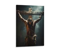 ZHANGJIENAN Decorazione artistica da parete con crocifissione realistica con illuminazione drammatica, potente decorazione religiosa per casa e sala di preghiera, decorazione artistica da parete