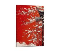 ZHANGJIENAN Decorazione artistica da parete con fiori di prugna rossa e architettura, decorazione floreale culturale per soggiorno, decorazione artistica da parete moderna da appendere, poster 50 x 75