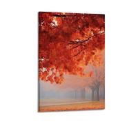 ZHANGJIENAN Decorazione artistica da parete con foglie d'acero autunnali nella nebbia, foresta serena stagionale, decorazione artistica da parete per soggiorno e camera da letto, poster decorativo