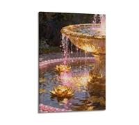 ZHANGJIENAN Decorazione artistica da parete con fontana dorata con fiore di loto, decorazione vivace per soggiorno e camera da letto, decorazione artistica da parete moderna da appendere, 50 x 75 cm