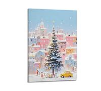 ZHANGJIENAN Decorazione artistica da parete con illustrazione della città di Natale, vivace decorazione per le vacanze, per soggiorno e camera da letto dei bambini, decorazione artistica moderna da