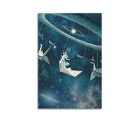 ZHANGJIENAN Decorazione artistica da parete con illustrazione di Alice con barca di carta, decorazione stravagante per soggiorno e camera dei bambini, decorazione artistica da parete moderna da