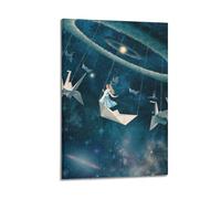 ZHANGJIENAN Decorazione artistica da parete con illustrazione di Alice con barca di carta, decorazione stravagante per soggiorno e camera da letto dei bambini, decorazione artistica moderna da