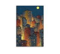 ZHANGJIENAN Decorazione artistica da parete con illustrazione di paesaggio urbano, vivace decorazione da parete per soggiorno e studio, decorazione artistica da parete, poster moderno da appendere, 50