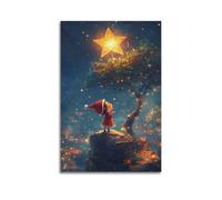 ZHANGJIENAN Decorazione artistica da parete con illustrazione di stelle di Natale, stravagante decorazione per le vacanze, per soggiorno e camera dei bambini, decorazione artistica da parete moderna